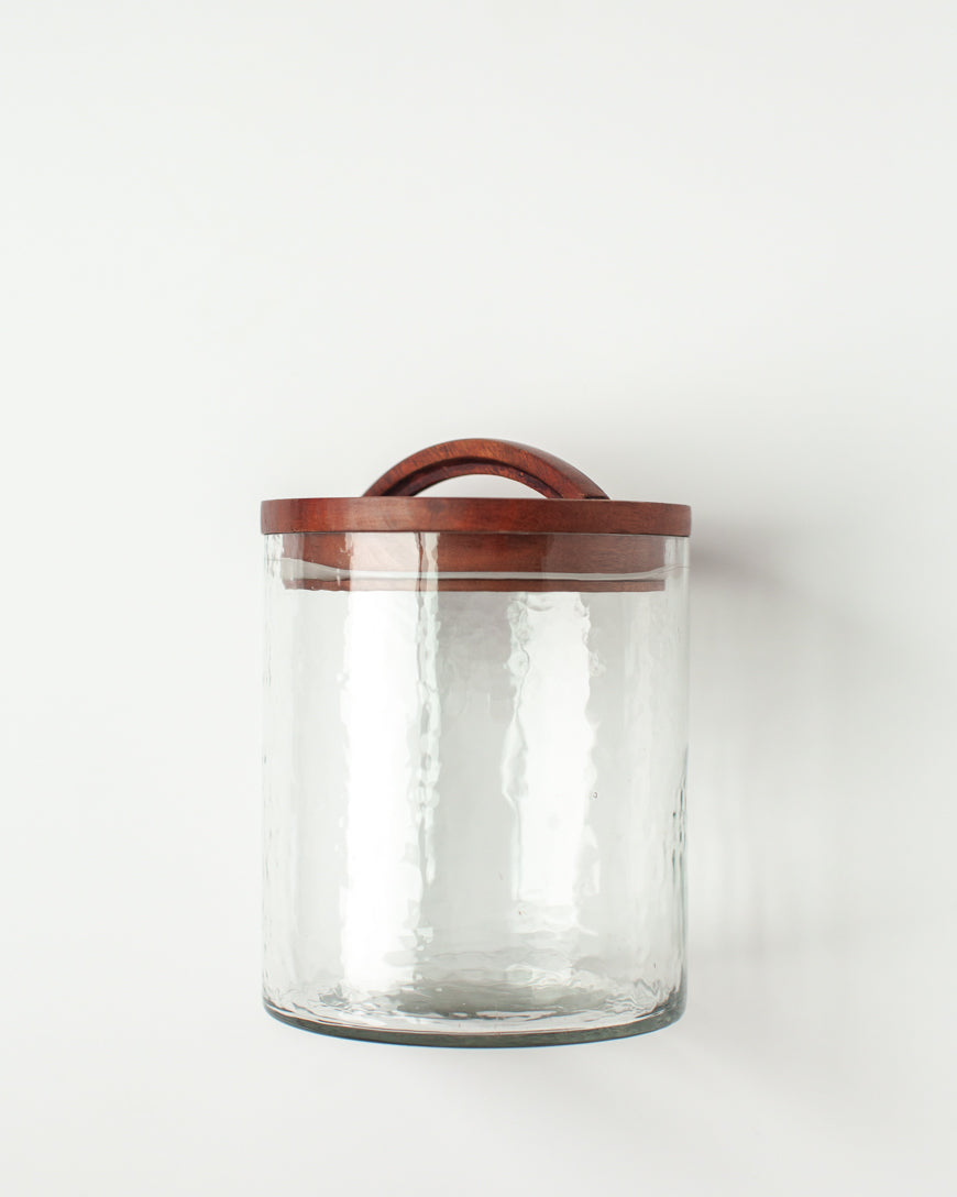Hammered Glass Canister with Wood Lid