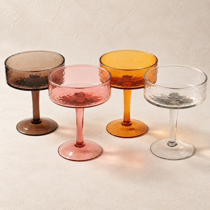 Handblown Hammered Coupe Glasses — Set of 2 — closer view
