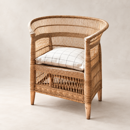 Malawi Handwoven Cane Accent Chair — studio view