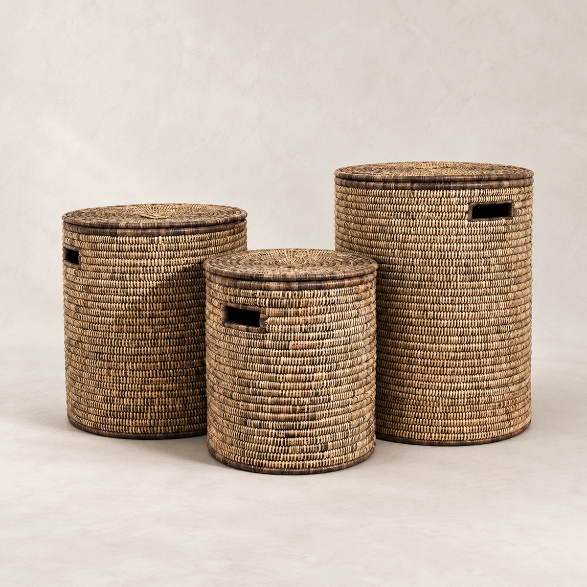 Malawi Handwoven Lidded Floor Basket — studio view