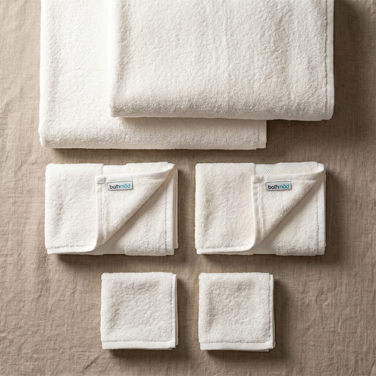 Organic Turkish bath towel set with bath towels, hand towels, and washcloths